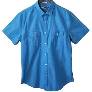 New Men's Express Short Sleeve Button Down Casual Cotton Shirt • Large (16-16.5)